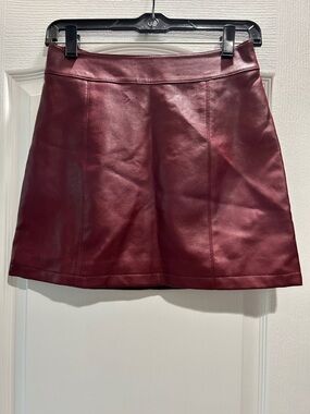 Faux Leather A-Line Mini Skirt in Burgundy